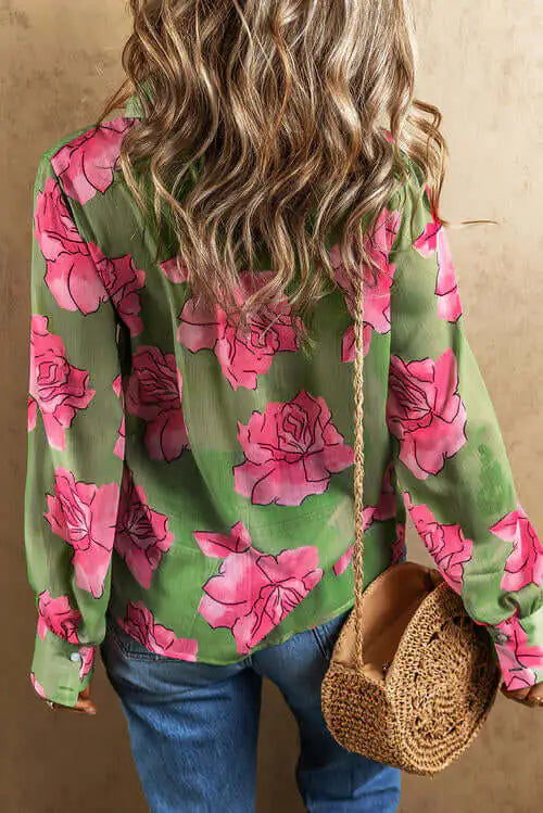 Floral Elegance Collared Shirt