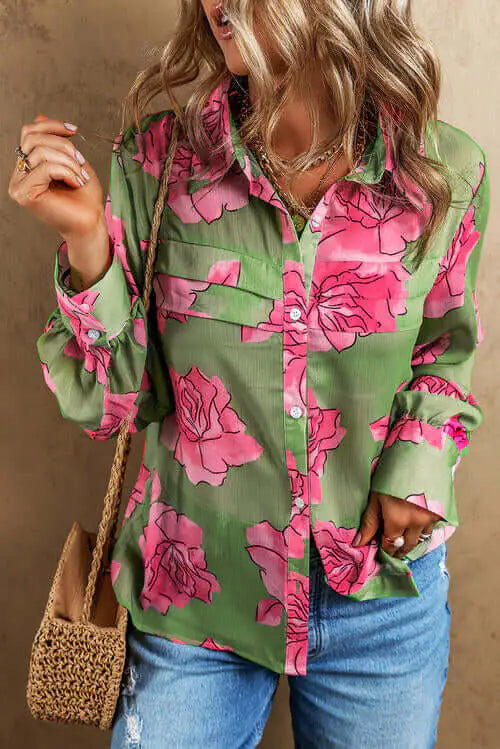 Floral Elegance Collared Shirt