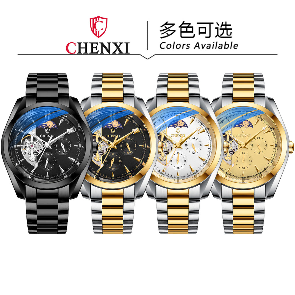 Watch Men&#039;s Mechanical Watch Waterproof TikTok Popular Sun Moon Star Automatic Hollow Watch Men&#039;s Mechanical Watch