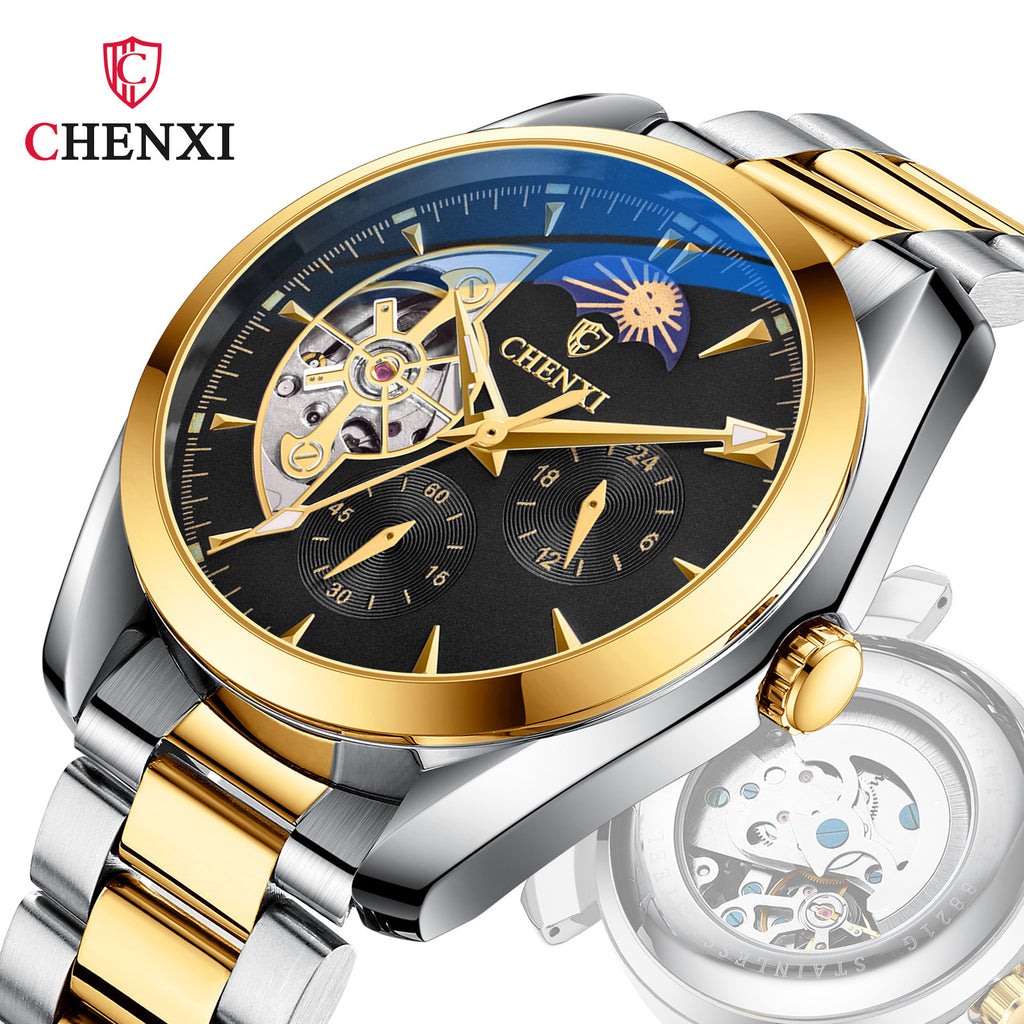 Watch Men&#039;s Mechanical Watch Waterproof TikTok Popular Sun Moon Star Automatic Hollow Watch Men&#039;s Mechanical Watch