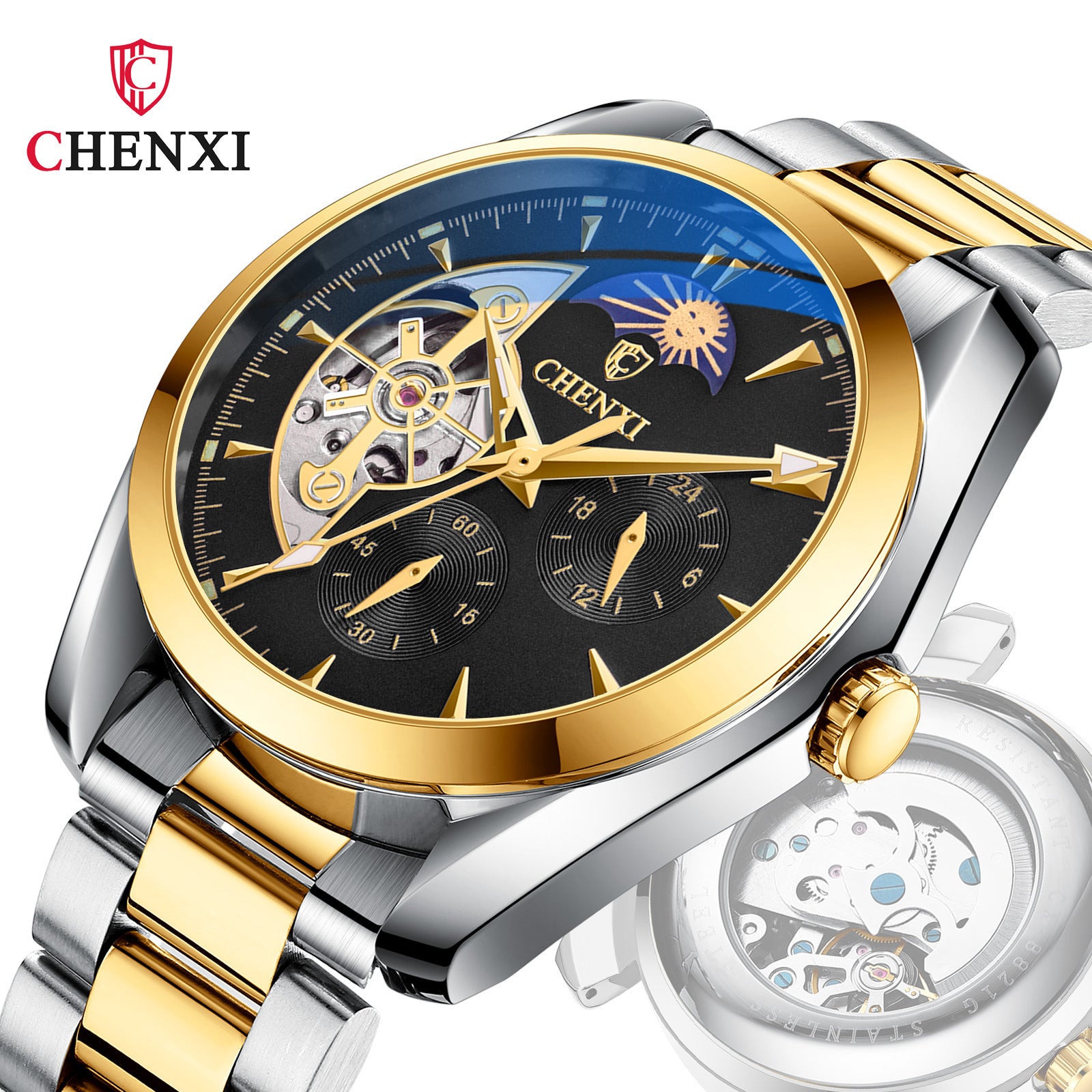 Watch Men&#039;s Mechanical Watch Waterproof TikTok Popular Sun Moon Star Automatic Hollow Watch Men&#039;s Mechanical Watch