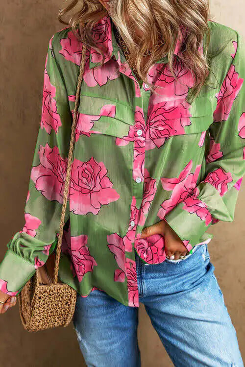 Floral Elegance Collared Shirt